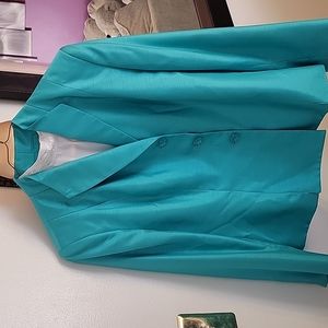 Le Suit Blue Green Vlazer and skirt set with blouse